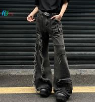 Pantalon en détresse classique avec poche arrière Jeans baggy en denim Jeans évasés empilés à déchirure moyenne pour hommes