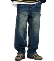 Haute qualité personnalisé Vintage délavé surdimensionné Baggy Jeans pour hommes Hip Hop Style pantalon droit avec motif imprimé