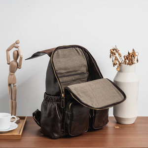 Large Capacity Cowhide <b>Backpack</b> Unisex 14-Inch Laptop Compartment Casual Shoulder Bag Everyday Use - Product Image 4