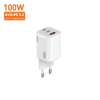 Chargeur mural USB C GaN ultra-fin 100W 2C1A AVS PD3.2 avec puce GaN haute densité pour la maison, le bureau, les voyages et les accessoires mobiles