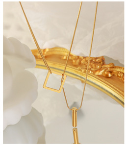 สร้อยคอจี้ทรงเหลี่ยมแบบมินิมอลสำหรับผู้หญิงทอง18K และสเตนเลสดีไซน์เรขาคณิตทันสมัยสำหรับงานเลี้ยง - Product Image 6