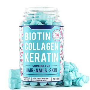 Private Label OEM Organic Vegan Collagen Biotin Gummies For Hair Nails Skin Care Vitamins Healthcare Supplements Enhanced Growth
