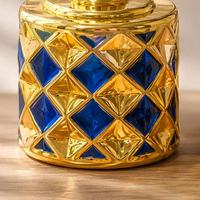 Flacon de parfum en verre de 10 ml avec motif quadrillé doré, pierres à facettes, applicateur à bille, vaporisateur rechargeable pour huile de parfum, idéal pour les voyages et les cadeaux