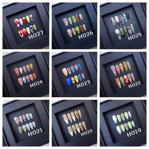 Ongles en acrylique réutilisables de luxe, peints à la main, à pression, avec colle, plus de 500 motifs 3D, couverture complète pour les doigts - Product Image 5