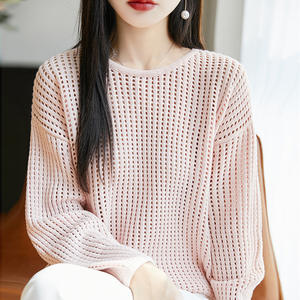 <b>Mint</b> Green Cotton Hollow Knit Sweater Women Long Sleeve Thin Layered Cover Up Spring Summer Style - Product Image 5