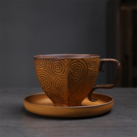Ensemble tasse à café et soucoupe en céramique émaillée de porcelaine rustique vintage, style japonais rétro Japandi, pour latte, cadeau pour la maison