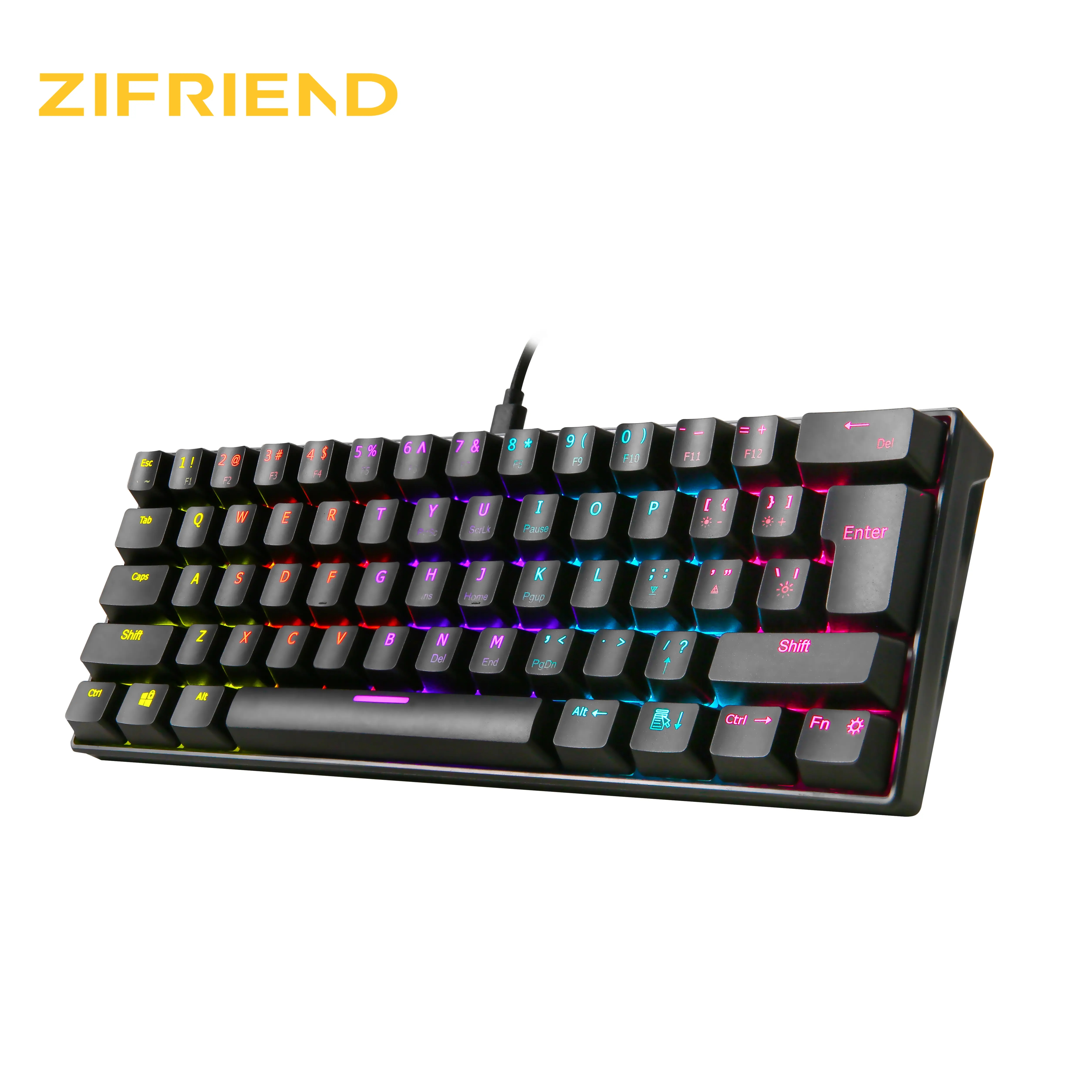 ZF Best Price Detachable Custom Logo USB Wired Full RGB LED Gamer Mechanical Keyboard For Desktop Gaming mini