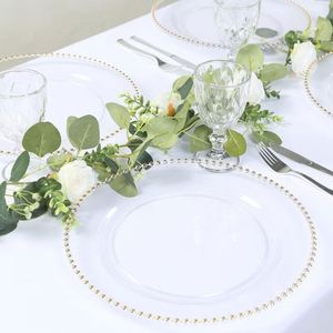 White Plastic Dinnerware with Gold Rim 7.5 Inch Clear Beaded Charger <b>Plates</b> Bulk Shatterproof Party <b>Plates</b> for Caterers - Product Image 4