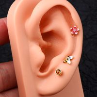 Boucles d'oreilles en acier inoxydable avec CZ coloré, boucles d'oreilles à fleurs, papillon, abeille, boucles d'oreilles à clous, piercing d'hélice, bijoux de tragus