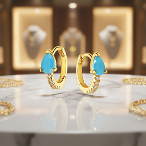 Orecchini da Donna E3166 Dorati, Placcati in Oro 22k con Diamanti Taglio a Pera, Stile Classico per Uso Quotidiano - Product Image 2