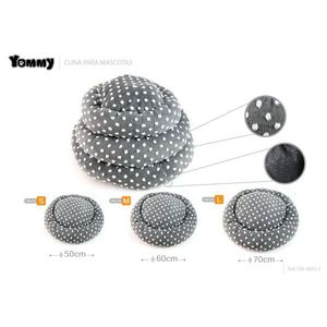 Set di Tre Pezzi per Cuccia Rotonda in Velluto di Cotone Jacquard a Pois, Grigio - Product Image 1