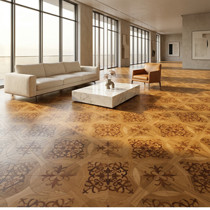 Parquet en bois classique à motifs, design artistique, en stock, carreaux carrés en teck et chêne - Product Image 2