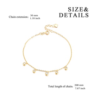 Haute qualité AU750 bijoux en or 18 carats 7 + 2 pouces chaîne ronde Zircon bracelet à breloques pour femmes - Product Image 2