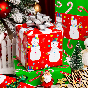 Snowman <b>Pattern</b> Gift Wrapping <b>Paper</b> Double Sided Metallized Red Color Waterproof For Packaging And Craft Use - Product Image 2