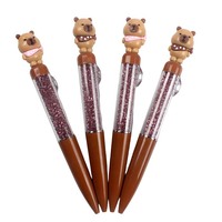 Stylo Bille Rétractable O&Q Promotionnel Motif Animal Ours, Écriture Fluide, Plastique Écologique, Encre Noire et Bleue 0,7 mm, Nouveauté Bureau
