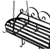 Support de Rangement Mural en Métal Noir pour Ustensiles de Cuisine, Crochets de Suspension pour Casseroles et Poêles, Étagère Organisateur pour Plafond