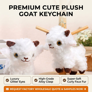 Porte-clés Kawaii Premium en peluche, breloque de sac mignonne en forme de chèvre ou de mouton, avec yeux scintillants de luxe, jouet agneau en fourrure bouclée, doudou en coton biologique - Product Image 1