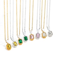 Collier pendentif rectangulaire en zircone coloré et étanche, plaqué PVD, en acier inoxydable, vente en gros, par Joolim