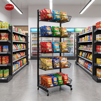 Présentoir commercial à 5 niveaux en fil métallique, chariot à snacks roulant, bacs de présentation empilables pour supermarché