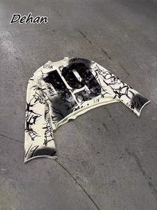 420 GSM pháp Terry Boxy <span class=keywords><strong>Fit</strong></span> loe tay áo graffiti overprint với thiết kế loe dài tay áo trên tất cả các in ấn Áo Thun - Product Image 2