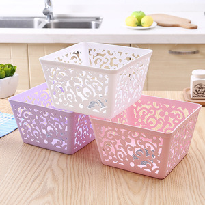 <b>Square</b> Fruit <b>Basket</b> 18.5x14.5x11.5cm Hollow Pattern Stackable Storage <b>Basket</b> For Kitchen Food Organization Mixed Colors - Product Image 5