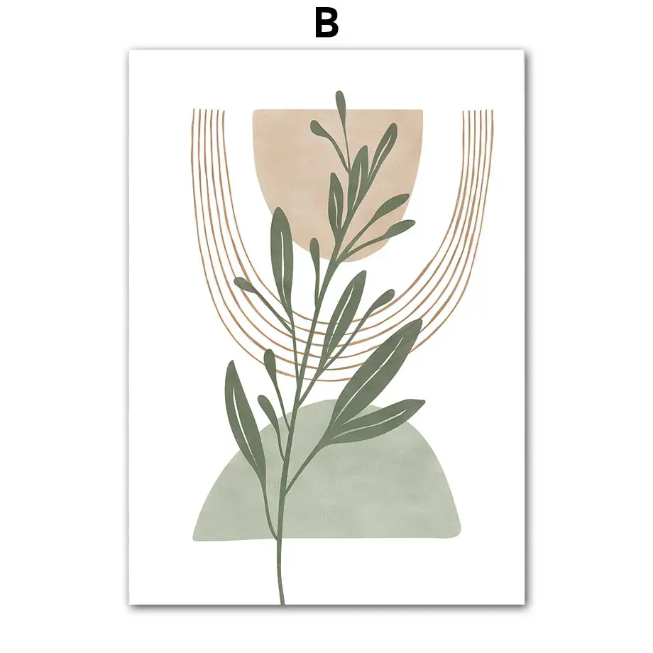 Home Decoration Nordic Minimalist Green Abstract Geometric Plants Leaf Art Print Poster with Floater Frame