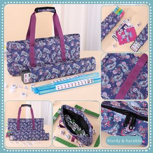Sac de Mahjong en toile personnalisé avec grande fermeture éclair, motif floral pagode bleu et blanc, ensemble de sacs de rangement portables pour voyage, assorti - Product Image 4