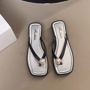 Sandalias planas de verano Xuanhui, chanclas de perlas ostentosas para interiores y exteriores, zapatillas para mujer y mujer - Product Image 3