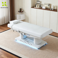 Lit de Spa Facial et de Massage Électrique à 3 Moteurs, Luxe Moderne Blanc et Or, pour Salon de Beauté, Tatouage et LED