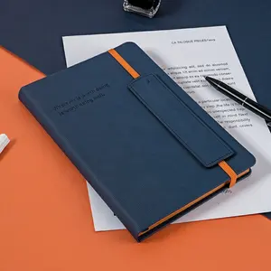 定制豪华商务生态笔记本浮雕标志日记A5 B5 Bule皮革精装可擦圆点环带笔筒