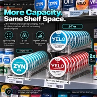 Présentoir personnalisé à deux niveaux en acrylique pour sachets de nicotine, avec poussoir automatique à ressort pour snus, idéal pour les magasins de tabac