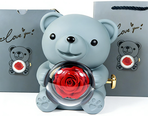 Collana a Forma di Orsacchiotto con <span class=keywords><strong>Anello</strong></span> Portarosa Eterno in Cupola Acrilica, Scatola Portagioie Rotante, Regalo Creativo per la Festa della Mamma - Product Image 3