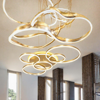 Lustre de plafond en fer acrylique doré LED, design artistique moderne, luxe léger, chambre à coucher