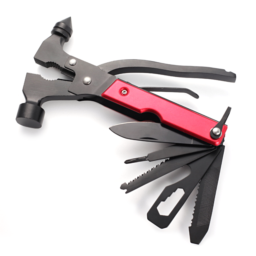 Double-headed Hammer Handle and Multi-tool in One Multi-function Hammer with Red Industrial Not Rated Multifuction 3 Years Black