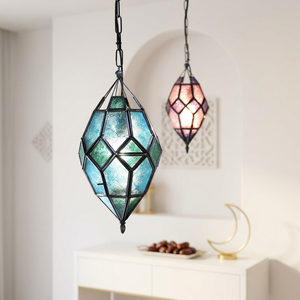 Décoration de maison pour le Ramadan 2027, lampe à thé marocaine en verre coloré avec cadre en métal noir - Product Image 1