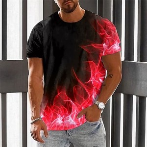 T-Shirt da Uomo con Design 3D a Fiamma, 180g Poliestere/<span class=keywords><strong>Cotone</strong></span>, Stampa Digitale, Collo Tondo, Manica Corta, Traspirante, Asciugatura Rapida, Elegante - Product Image 3