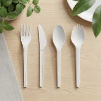 Nouvel ensemble de couverts en CPLA compostable à usage unique, design robuste, pour fêtes (couteau, fourchette, cuillère, cuillère-fourchette)
