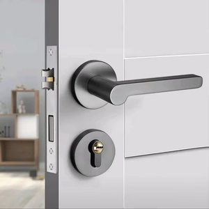 Walnut Wood Bedroom Door <b>Lock</b> And <b>Handle</b> Gray Door <b>Lock</b> Magnetic Silent Door - Product Image 2