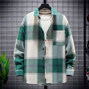 OEM/ODM Factory Custom Striped <b>Flannel</b> Plus Size <b>Mens</b> Long Sleeve Hong Kong Style Loose Fit Casual <b>Shirt</b> - Product Image 2