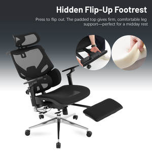 <span class=keywords><strong>Chaise</strong></span> <span class=keywords><strong>de</strong></span> <span class=keywords><strong>bureau</strong></span> exécutive ergonomique moderne <span class=keywords><strong>de</strong></span> luxe en maille avec repose-pieds inclinable multifonctionnel et base en aluminium - Product Image 5
