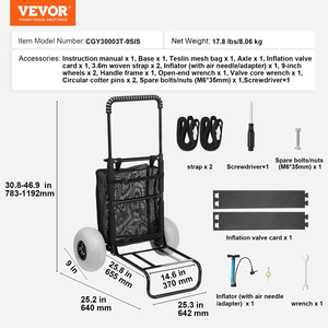 Vevor Beach dolly ล้อขนาดใหญ่สำหรับ29.9ทราย "x 15.4" ดาดฟ้าบรรทุกสินค้า W/ 12 "ล้อโฟม165LBS รถเข็นทรายพับและ27" เพื่อ44.7" - Product Image 5