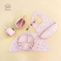 Ensemble d'alimentation pour bébé en silicone sans BPA pour la diversification alimentaire - Bavoir, assiette compartimentée, cuillère, fourchette, tasse à bec, vaisselle pour enfant, qualité alimentaire