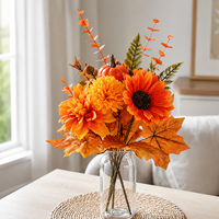 Kunstmatige herfstzonnebloem- en esdoornbladboeket, 5-delige herfstbloemenarrangement voor Thanksgiving, bruiloft en huisdecoratie