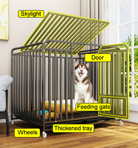 Fabrika özel 48 inç ağır kalın <span class=keywords><strong>Metal</strong></span> büyük köpek kafesi kilitlenebilir tekerlekler ile katlanır köpek kulübesi sandık - Product Image 3