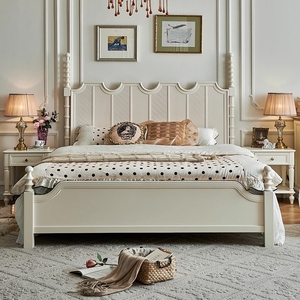 <span class=keywords><strong>Lit</strong></span> <span class=keywords><strong>double</strong></span> de 1,80 m en bois massif blanc crème avec <span class=keywords><strong>rangement</strong></span>, style antique, pour chambre principale - Product Image 2