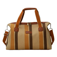 Vente en gros de sac de voyage courte distance rayé à la mode sac fourre-tout en toile épaisse de style japonais unisexe avec fermeture éclair imperméable grand