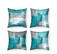 Housse de coussin YINUAN personnalisée bleu sarcelle, motif abstrait moderne texturé, peinture à l'huile, fermeture éclair, en polyester