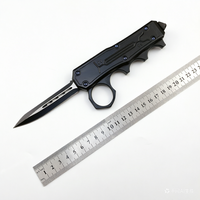 Couteau pliant d'extérieur à poignée en alliage de zinc avec anneau de préhension, lame droite, protège-doigts de boxe, accessoires et outils de quincaillerie