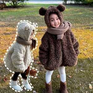 Child Star Circle Girls' Thick Fleece Bear Hooded Jacket Windproof Winter Coat For Kids - Product Image 3