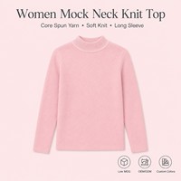 Pull chaud côtelé à col montant pour femme, personnalisé avec logo OEM/ODM, manches longues, couleur unie, idéal pour l'automne et l'hiver